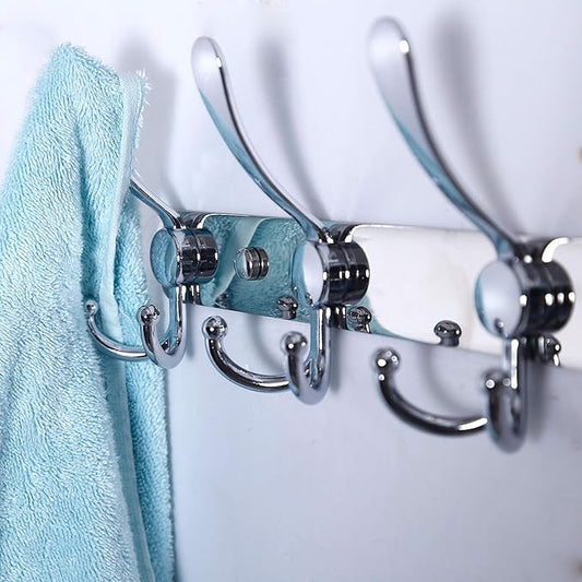 Dseap Coat Rack Wall Mount - 29.5” Long 8-Tri-Hooks Heavy Duty Coat Hanger Rail Wall Hooks for Hanging Coats Hats Clothing Clothes Purse Mudroom Entryway, Chromed, Pack of 2