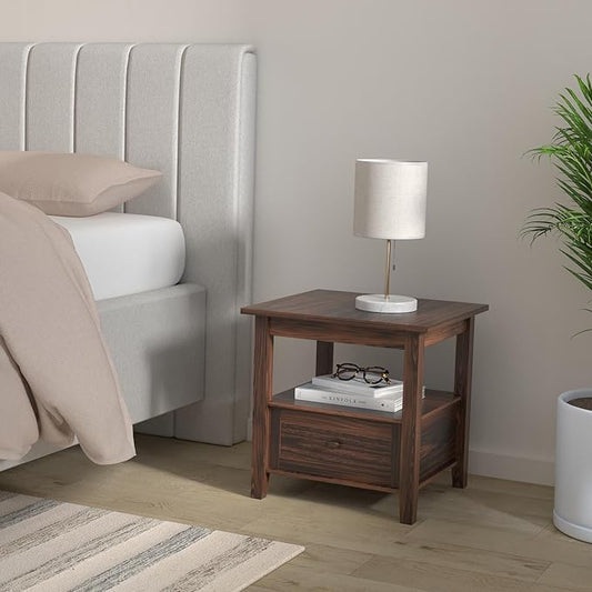 SIMPLIHOME Warm Shaker SOLID WOOD 20 inch Wide Rectangle Transitional End Table in Distressed Charcoal Brown for the Living Room and Bedroom