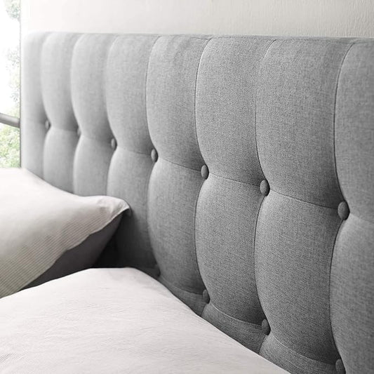 Modway Emily Tufted Button Linen Fabric Upholstered King Headboard in Gray