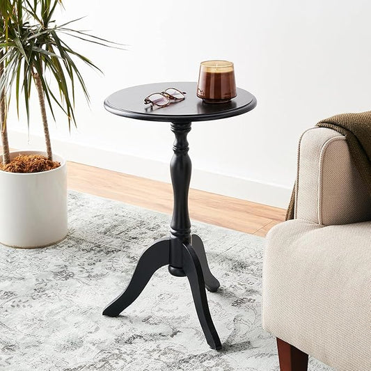 Decor Therapy Simplify Round Pedestal Accent Side Table, Chic & Compact MDF Furniture for Traditional Stylish Spaces - Black - (15" x 15" x 24")