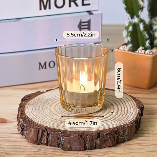 ComSaf Votive Candle Holders, 24 PCS Glass Candle Holders, Ribbed Tealight Candle Holder for Table Centerpieces, Gold Candle Holder for Wedding, Party, Baby Shower, Special Occasions, Fall Home Decor