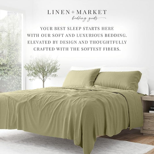 Linen Market Queen Sheet Set 4 Piece - Ultra Comfortable & Breathable Cooling Queen Bed Sheets - Deep Pocket & Wrinkle-Free Sheets Fits 16" Mattress - Extra Soft & Oeko-TEX Certified - Sage