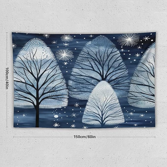 MaSiledy Tapestries Trendy Blue Silver Glitter Tree Christmas Tapestry Vintage Christmas Tapestries for Bedroom Aesthetic for Bedroom Colorful Wall Hanging Aesthetic Wall Art For Room Decor 40"x60"