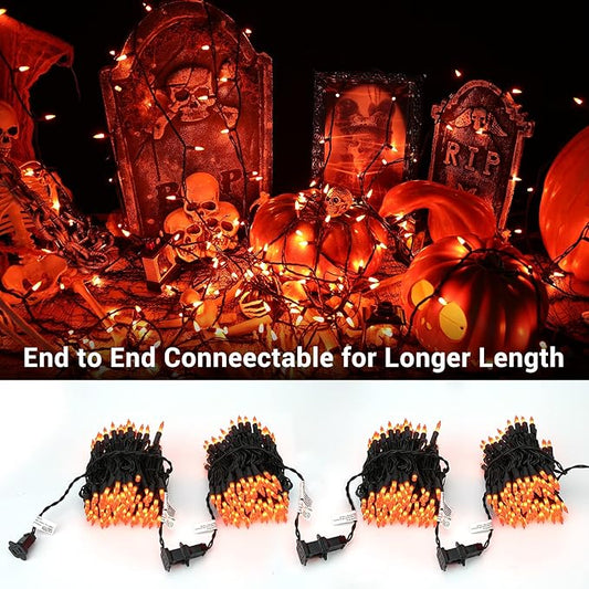 Brizled Orange Halloween Lights, 42.6ft 200 Count Incandescent Halloween String Lights Connectable, UL Certified Black Wire Mini Orange Lights String for Indoor Outdoor Tree Patio Garden Party Decor