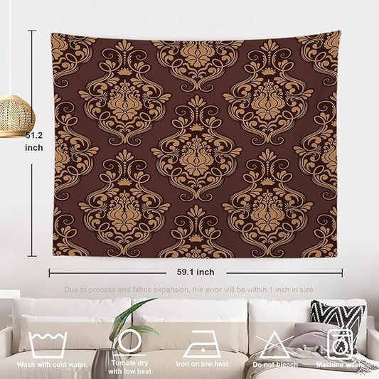 Batmerry Elegant Floral Antique Art Tapestry, Antique Vintage in the Style of Damask Pattern Wall Art Hanging Tapestry Decoration for Bedroom Living Room Dorm Décor (51.2X59.1 Inches)