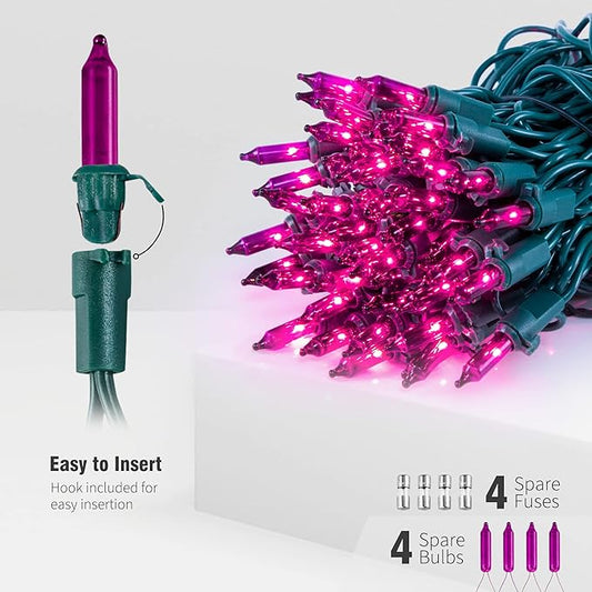 Hopolon Purple Halloween Mini String Lights,2PACk 50Count Incandescent Christmas Lights Green Wire,13FT Connectable Tree Lights for Indoor Outdoor Halloween,Valentines,Patio,Party,Home Decor,Purple