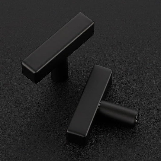 10 Pack Black Cabinet Knobs - Sqaure Bar Cabinet Pulls Matte Black Knobs for Kitchen Drawer Stainless Steel Dresser Hardware 2in Length Single Hole