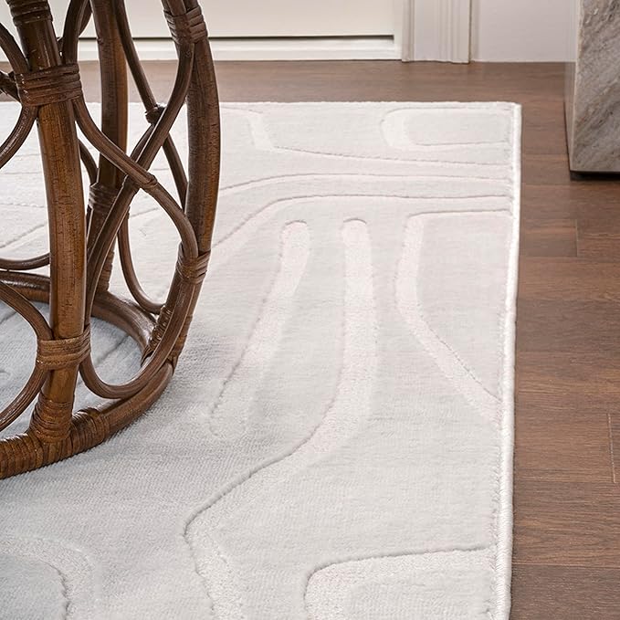 JONATHAN Y Graphic Lines High-Low Indoor Area Rug 4X6 White/Cream, Alcina Modern Scandinavian for Living Room, Bedroom, Kitchen, Easy-Cleaning, High Traffic, Pet-Friendly, Non-Shedding SND102B-4