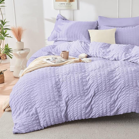HYMOKEGE Light Purple Full Size Comforter Sets Seersucker 7 Pieces, All Season Luxury Bed in a Bag for Bedroom, Bedding Set with Comforter, Sheets, Pillowcases & Shams