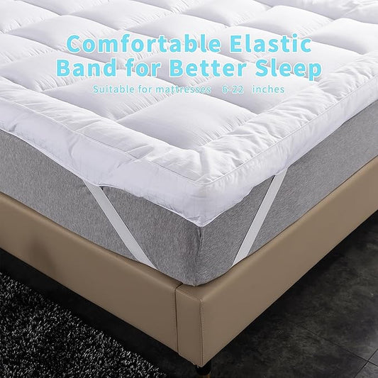 Extra Thick Twin Size Mattress Topper. Cooling Mattress Pad. 100% Cotton Pillow Top, 1400GSM Soft Down Alternative Fill (39x75'')