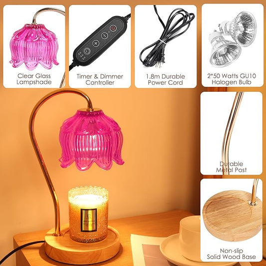 Vintage Flower Candle Warmer Lamp with Timer & Dimmer - Lotus Candle Lamp Warmer - Fits All Jar Scented Candles,Unique Gifts for Mom