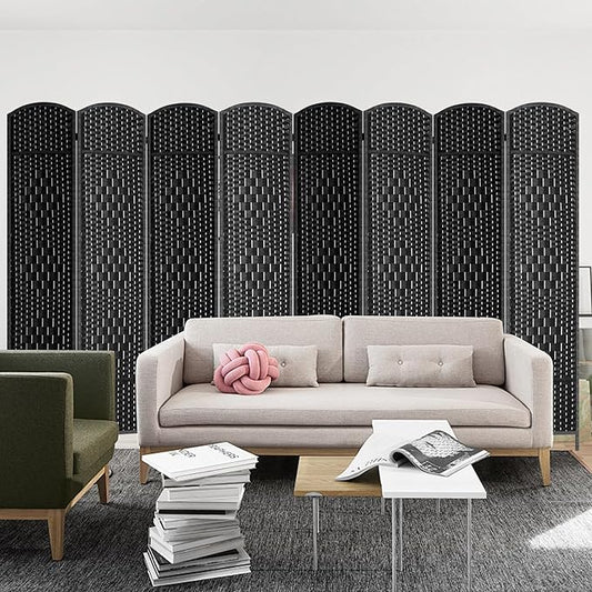 FDW Room Divider 8 Panel Folding Privacy Divider 6 Ft Indoor Wall Divider Portable Partition Wood Screen, Coal Black