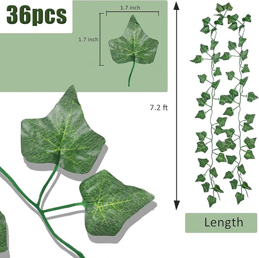 RECUTMS 258 FT Fake Vines Greenery Leaf Garland Ivy Vine Foliage Flowers Hanging for Wedding Party Garden Home Kitchen Office Aesthetic Wall Bedroom Living Room Patio Decor(36 Pack)