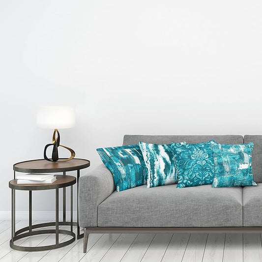 Ambesonne Vintage Throw Pillow Cushion Case Pack of 4, Abstract Grunge Effect Brushstrokes and Waving Striping Stains Paisley Drops, Modern Accent Double-Sided Digital Printing, 24", Teal Turquoise