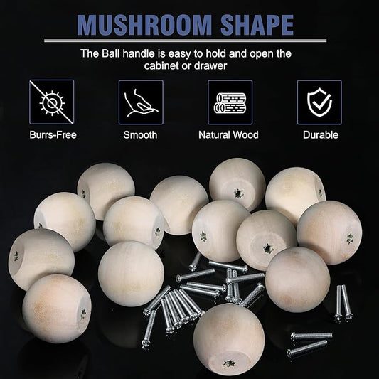 FoDau770 30pcs Unfinished Wood Knobs, Round Ball Cabinet Knobs Vintage Drawer Pulls, Natural Wooden Cabinet Hardware for Furniture Drawer Dresser Wardrobe Cupboard - 1-1/2" Diameter