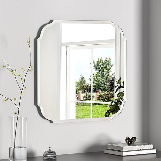 Silver Wall Mirror-Beveled Edge Frameless Mirror for Bathroom, Vanity, Bedroom, Rectangle Mirrors(24X24inch)