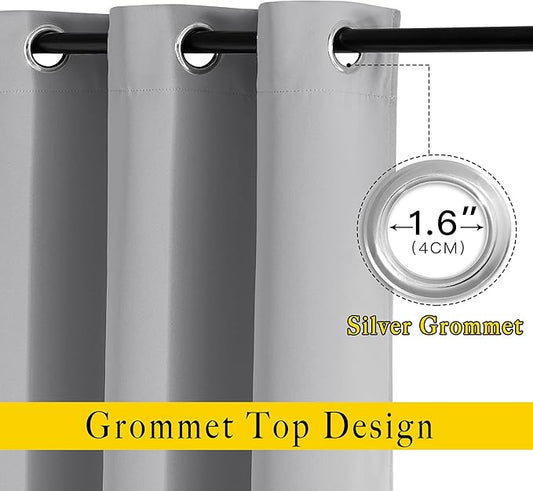 NICETOWN Silver Grey Cafe Curtains 36 inches Long, Grommet Room Darkening Window Treatment Thermal Drapes for Kitchen, 2 Panels, W52 x L36