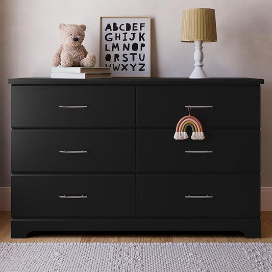 Storkcraft Brookside 6-Drawer Dresser (Black) – GREENGUARD Gold Certified, Black Dresser for Bedroom, Kids & Nursery Storage Chest, Safety Interlocking Drawers, Pre-Installed Tracks, Kids Chest