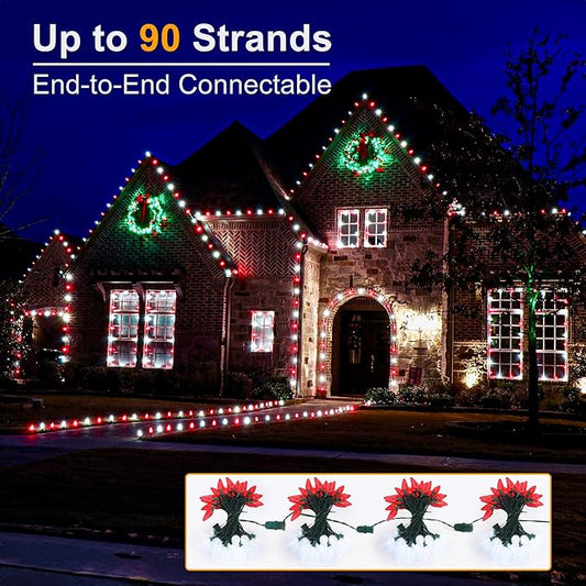 Brizled Red & White String Lights, 25 LED C9 Christmas Lights, Connectable Xmas Tree Light, Waterproof Strawberry String Light for Indoor Outside Tree Roof Garden Patio Pathway