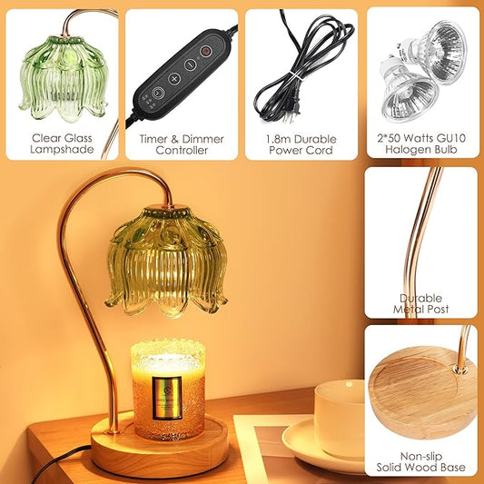 Flower Candle Warmer Lamp with Timer & Dimmer - Fits All Jar Scented Candles - Christmas & Mother's Day Gift for Women,Mom,Her