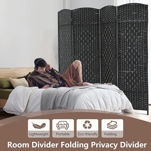 4 Panel Room Divider Folding Privacy Divider 6 Ft Indoor Wall Divider Portable Partition Wood Screen, Black
