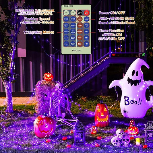 Decute 500LED 164FT Fairy String Lights Halloween Lights Silver Wire with Remote, Firefly Starry Light for DIY Christmas Tree Costume Wedding Party Table Centerpiece Decor Orange Purple