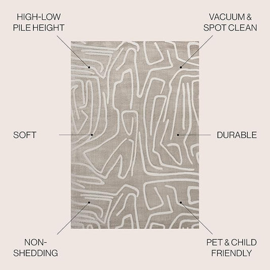JONATHAN Y Graphic Lines High-Low Indoor Area Rug 4X6 Beige/Cream, Alcina Modern Scandinavian for Living Room, Bedroom, Kitchen, Easy-Cleaning, High Traffic, Pet-Friendly, Non-Shedding SND102A-4