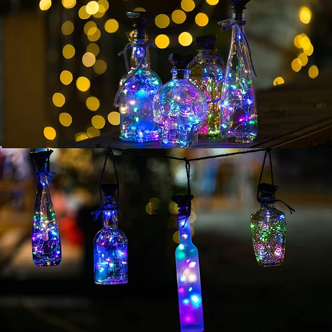YJFWAL Upgraded 12 Pack Solar Wine Bottle Lights, 20 LEDs Waterproof Copper Light, Bottle Light Fairy Cork String Lights for Yard Patio Decor, DIY Birthday Gift for Mom Grandma Girlfriend(Multicolor)