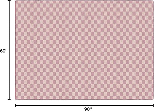 Flagship Carpets Schoolgirl Style Blush Checkerboard Educational Area Rug for Kids Room Seating Décor, Children's Classroom, Play Carpet for Teaching and Playroom, 5' x 7'6", Blush Pink