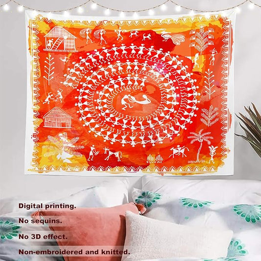 Batmerry Tribal Art Abstract Tapestry, Traditional Ancient Tribal Indian Rural Wall Art Hanging Decoration Polyester Fiber White Ruffled Around For Dorm Room Bedroom Living Room, 30 X 40 Inches