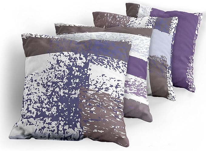 Ambesonne Grunge Throw Pillow Cushion Case Pack of 4, Abstract Design Simplistic Minimal Stripes Brushstrokes Contemporary, Modern Accent Double-Sided Digital Printing, 24", Purpleblue and Lavender