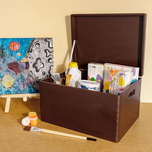 Large Brown Wooden Box Storage with Hinged Lid | 15.8 x 11.8 x 9.44 inches (+-0.5) | Gift Box Storage Document | Wood Keepsake Chest PRODUCT NOT INTENDED FOR 15 YEARS OR BELOW