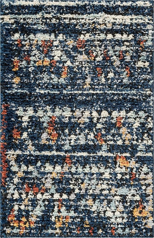 Rugs.com Morocco Collection Rug – 2' x 3' Navy Blue High-Pile Rug Perfect for Living Rooms, Large Dining Rooms, Open Floorplans