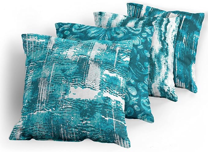 Ambesonne Vintage Throw Pillow Cushion Case Pack of 4, Abstract Grunge Effect Brushstrokes and Waving Striping Stains Paisley Drops, Modern Accent Double-Sided Digital Printing, 24", Teal Turquoise
