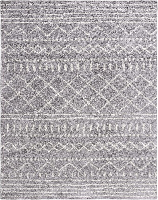 SAFAVIEH Arizona Shag Collection X-Large Area Rug - 11' x 15', Grey & Ivory, Moroccan Design, Non-Shedding, 1.6-inch Thick, Ideal for High Traffic Areas in Living Room, Bedroom (ASG741G-1115)