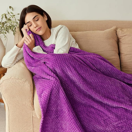 Exclusivo Mezcla Fleece Throw Blanket Extra Large, Super Soft and Warm Blankets for Couch, Sofa and Bed Waffle Textured, Cozy, Fuzzy and Lightweight (Purple, 50x70 Inches)