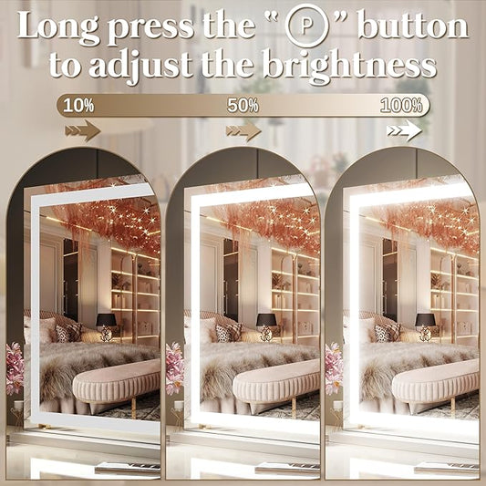 FENNIO Vanity Mirror with Lights 32"x22", Lighted Makeup Mirror, Large Vanity Mirror, Touch Sensor with 3-Color Lighting, USB Charging Port for Vanity Desk(Square White)