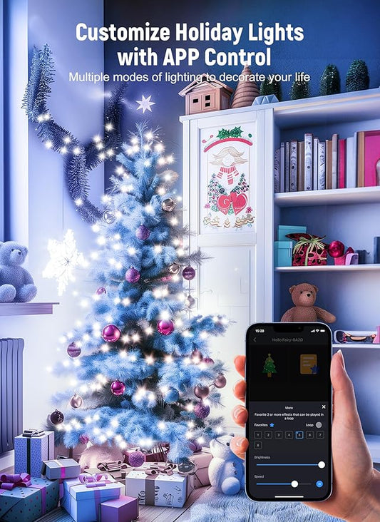 USB Fairy Lights Plug-in, 2 Pack Smart 33FT 100LEDs Bluetooth Twinkle Lights with Timer and Remote, App Control Starry String Lights 8 Modes for Wedding Party Indoor Christmas Decoration, Pure White