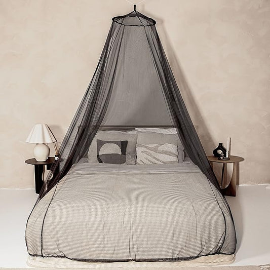 Black Mosquito Net for Single to King-Sized Beds – 2 Openings or Fully-Enclosed Bed Canopy – Conical Design for Decoration or Travel – Free Bag & Hanging Kit for Easy Setup