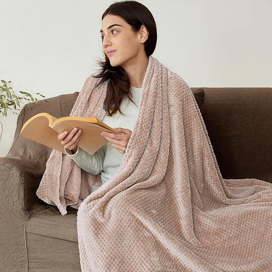 Exclusivo Mezcla Fleece Throw Blanket Extra Large, Super Soft and Warm Blankets for Couch, Sofa and Bed Waffle Textured, Cozy, Fuzzy and Lightweight (Camel, 50x70 Inches)