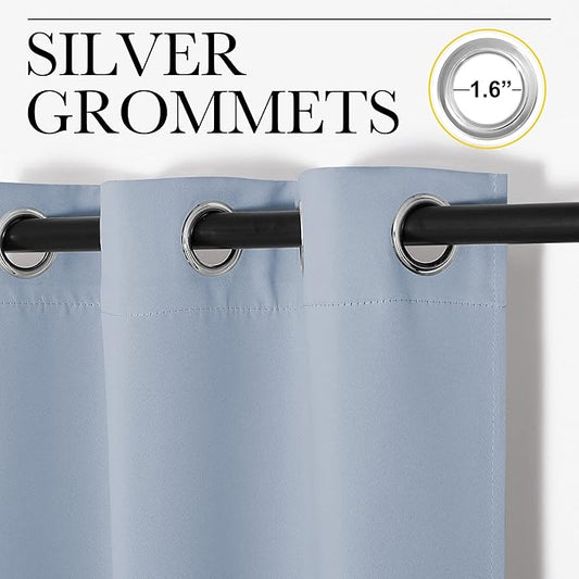 NICETOWN Vintage Blue Blackout Curtains 40 inches Length for Kitchen, 2 Panels, 29" Wide, Thermal Insulated Decoration Drapes for Small Window