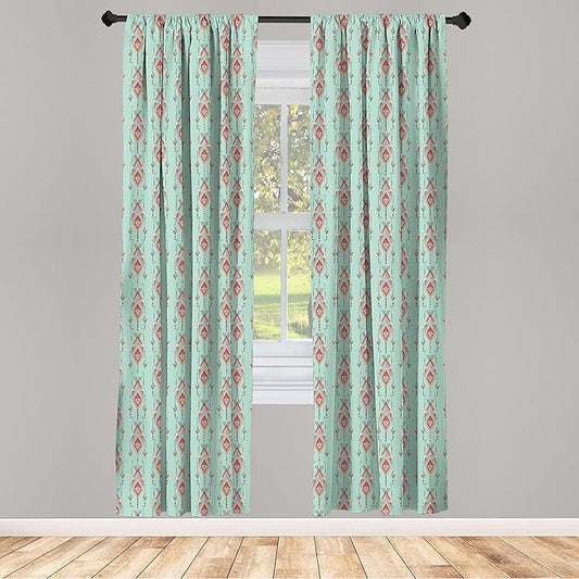 Ambesonne Southwestern Curtains, Vintage Tribal Triangles Peruvian Mexican Traditional Motifs in Pastel Colors, Window Treatments 2 Panel Set for Living Room Bedroom, Pair of - 28" x 63", Teal Red
