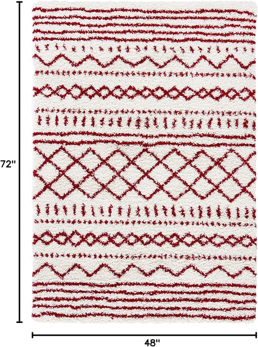 SAFAVIEH Arizona Shag Collection Accent Rug - 4' x 6', Ivory & Red, Moroccan Design, Non-Shedding & Easy Care, 1.6-inch Thick Ideal for High Traffic Areas in Entryway, Living Room, Bedroom (ASG741P)