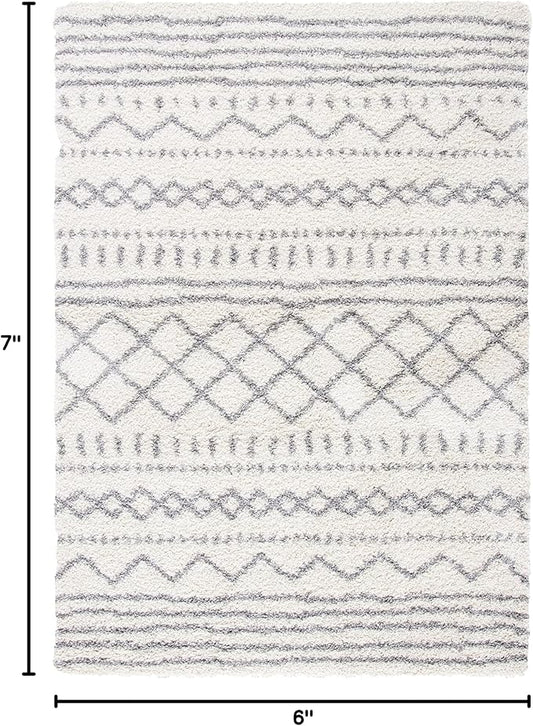 SAFAVIEH Arizona Shag Collection Area Rug - 5'1" x 7'6", Ivory & Grey, Moroccan Design, Non-Shedding & Easy Care, 1.6-inch Thick Ideal for High Traffic Areas in Living Room, Bedroom (ASG741F)