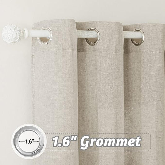 RYB HOME Semi Sheer Curtains - Natural Linen Burlap Rich Vertical Texture with Breathable Privacy Protection for Bedroom Kids Room Home Office, W 60 x L 108 inches, Angora, 1 Panel