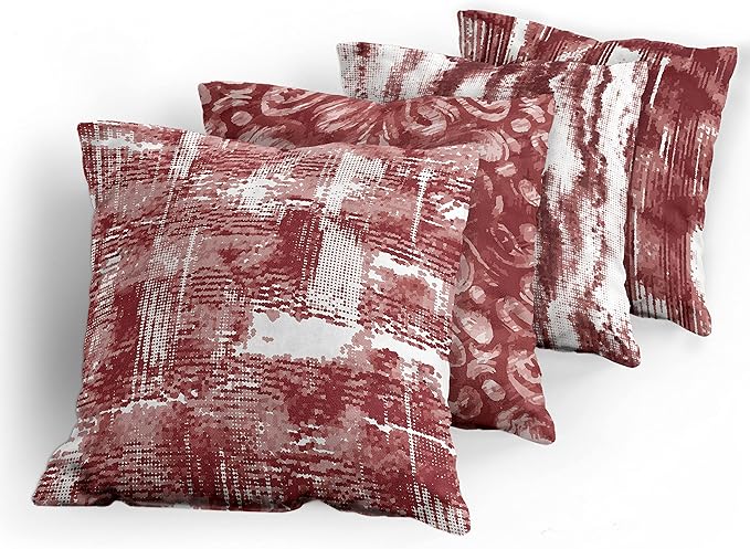 Ambesonne Vintage Throw Pillow Cushion Case Pack of 4, Abstract Grunge Effect Brushstrokes and Waving Striping Stains Paisley Drops, Modern Accent Double-Sided Digital Printing, 18", Maroon Rust White
