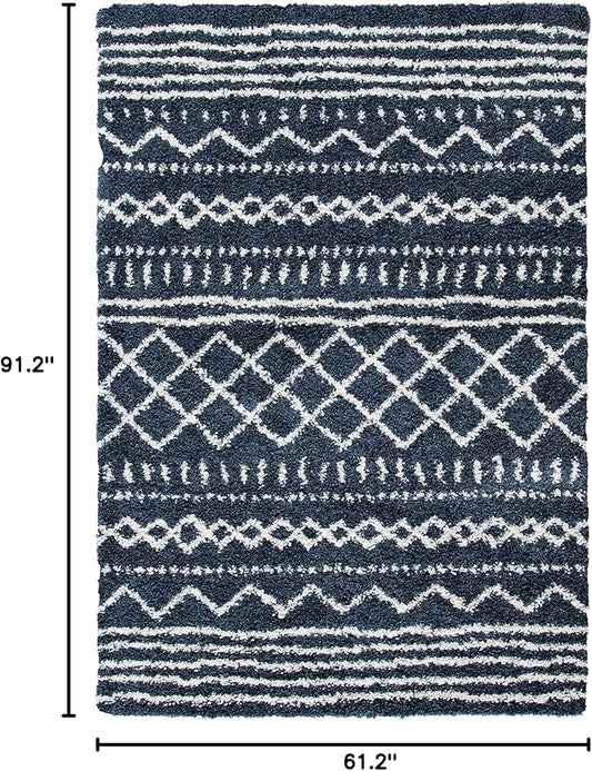 SAFAVIEH Arizona Shag Collection Area Rug - 5'1" x 7'6", Slate Blue & Ivory, Moroccan Design, Non-Shedding & Easy Care, 1.6-inch Thick Ideal for High Traffic Areas in Living Room, Bedroom (ASG741L)