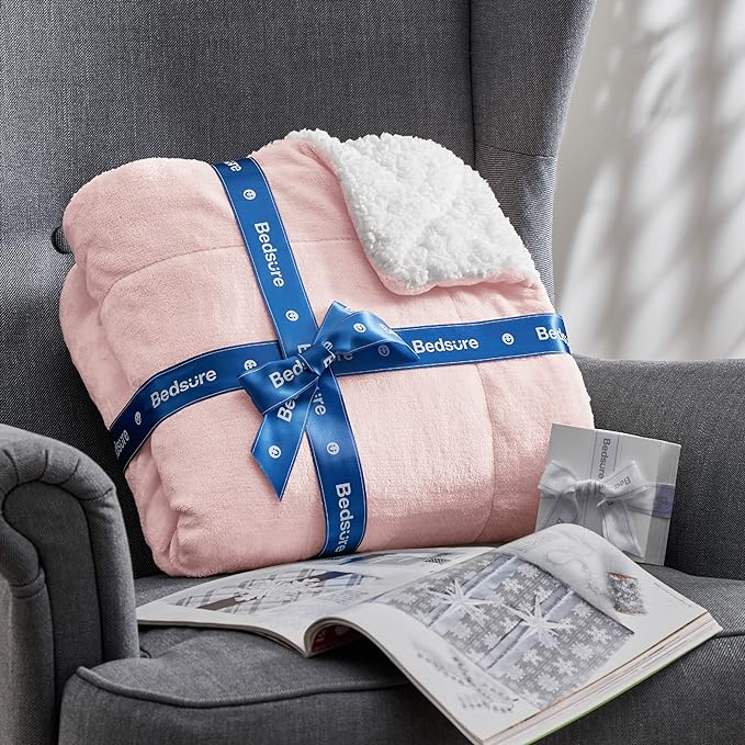 Bedsure GentleSoft Sherpa Fleece Blankets Queen Size for Bed - Thick and Warm Throw for Girls and Women, Soft Fuzzy Plush Queen Blanket for Winter, Pink, 90x90 Inches