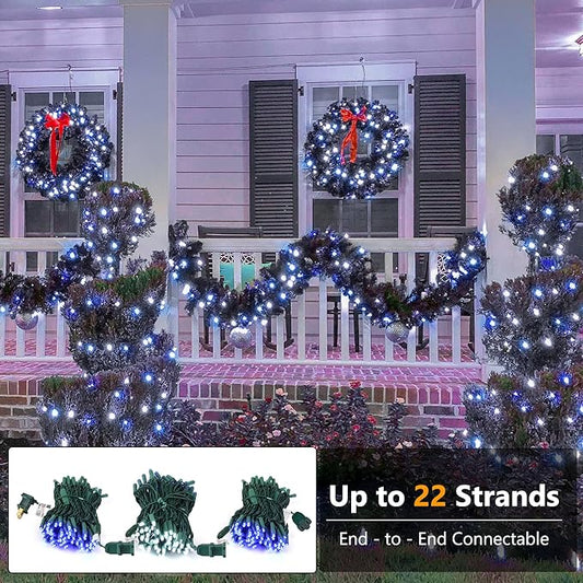 Brizled Blue & White Christmas Lights, 33ft 100 LED 5MM Wide Angle Christmas Lights, Mini String Lights Connectable, UL Listed Xmas Tree Light for Indoor Outdoor Holiday Party Decor, Green Wire