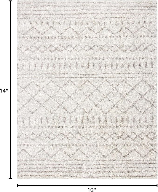 SAFAVIEH Arizona Shag Collection Area Rug - 10' x 14', Ivory & Beige, Moroccan Design, Non-Shedding & Easy Care, 1.6-inch Thick Ideal for High Traffic Areas in Living Room, Bedroom (ASG741A)
